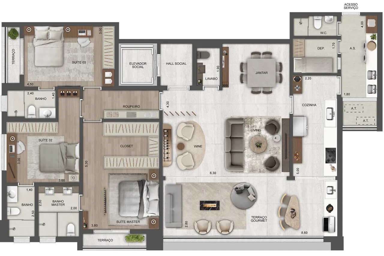 Planta Harmonie 185m² — 3 suítes